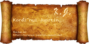Korényi Jusztin névjegykártya
